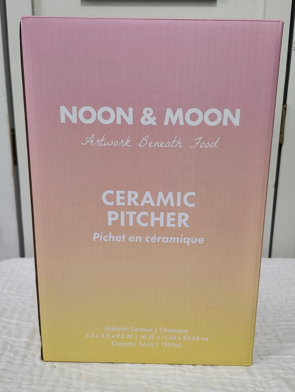 Noon & Moon Pink & White Striped Ceramic Pitcher New In Box Retail $98 - Picture 7 of 12